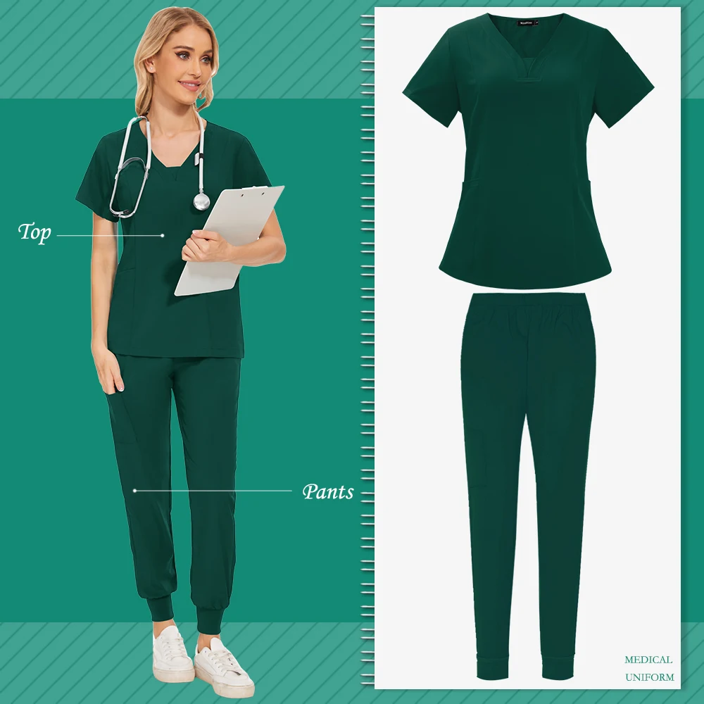 Medical Woman Scrubs Uniform Nursing Pants Medical Blouses Hospital Doctor Nurse Medical Set Wholesale Price Veterinary WorkWear smile