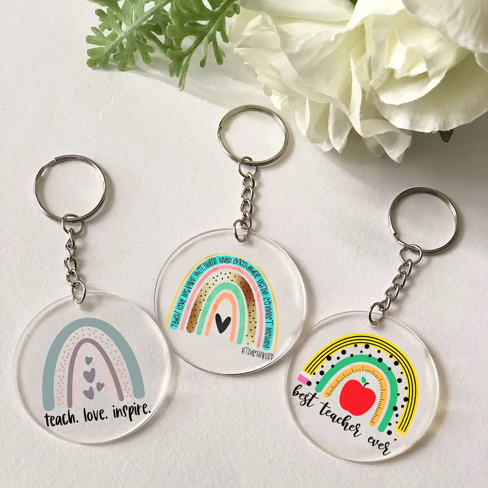 Life Rainbow Acrylic Teacher Keychain Special Teacher Charm Keychain End of Term Gift Best Teacher Ever Key Accessories Keyring smile