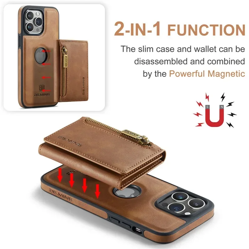 Magnetic Zipper Two-in-one Leather Wallet Card Phone Case for Samsung Galaxy S24 S23 FE S22 Plus S21 Ultra Purse Flip Cover Etui smile