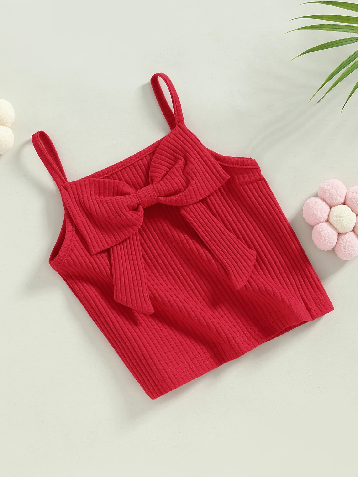 Girl Baby Cute Toddler Ribbed Bowknot Camisole Solid Color ddmysmile Casual Tanks Tops Vest Summer Casual Clothes Smile