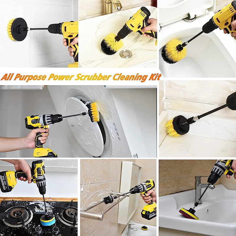 Electric Drill Brush Attachment Set Plastic Round Cleaning Brush Power Scrubber Brush Carpet Car Polisher Kitchen Cleaning Kit