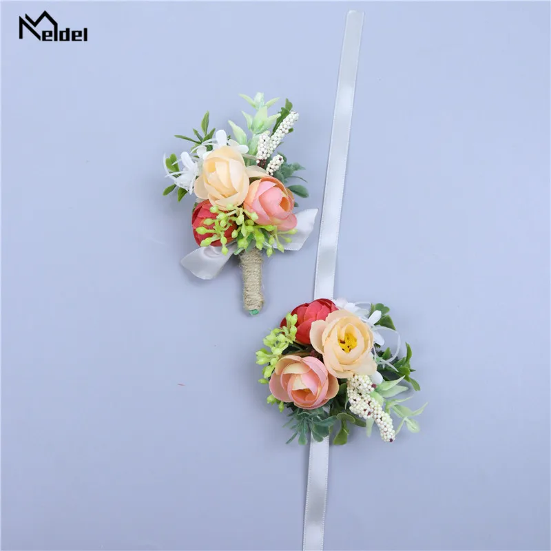 Rose Boutonniere Silk Meldel Buttonhole Wedding Corsage Bracelet Bridesmaids Groom Boutonniere Wedding Marriage Corsage Flowerss smile