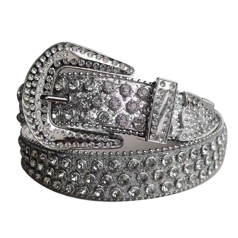 Rhinestone Leather Belt for Men Women Large Size Belt Western Jeans Shiny Rivet Hip-hop Punk Rock Y2K Style