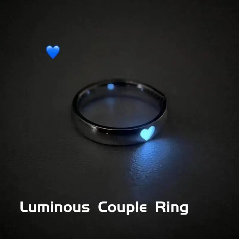 Couples Blue Ring Luminous Pink Light Love Heart Ring Women Men Adjustable Glow In Dark Finger Rings Fluorescent Couple Ring smile