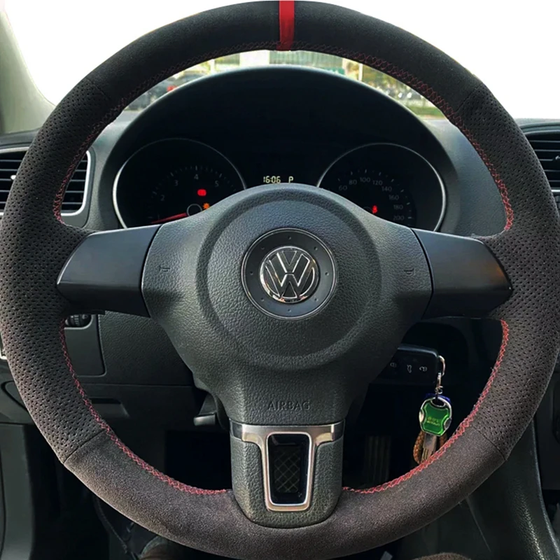 Steering Cover Car Wheel For Golf 6 6 ddmysmile VW Polo Sagitar Bora Santana Jetta 5 Suede DIY Steering-Wheel Cover Wrap Smile -