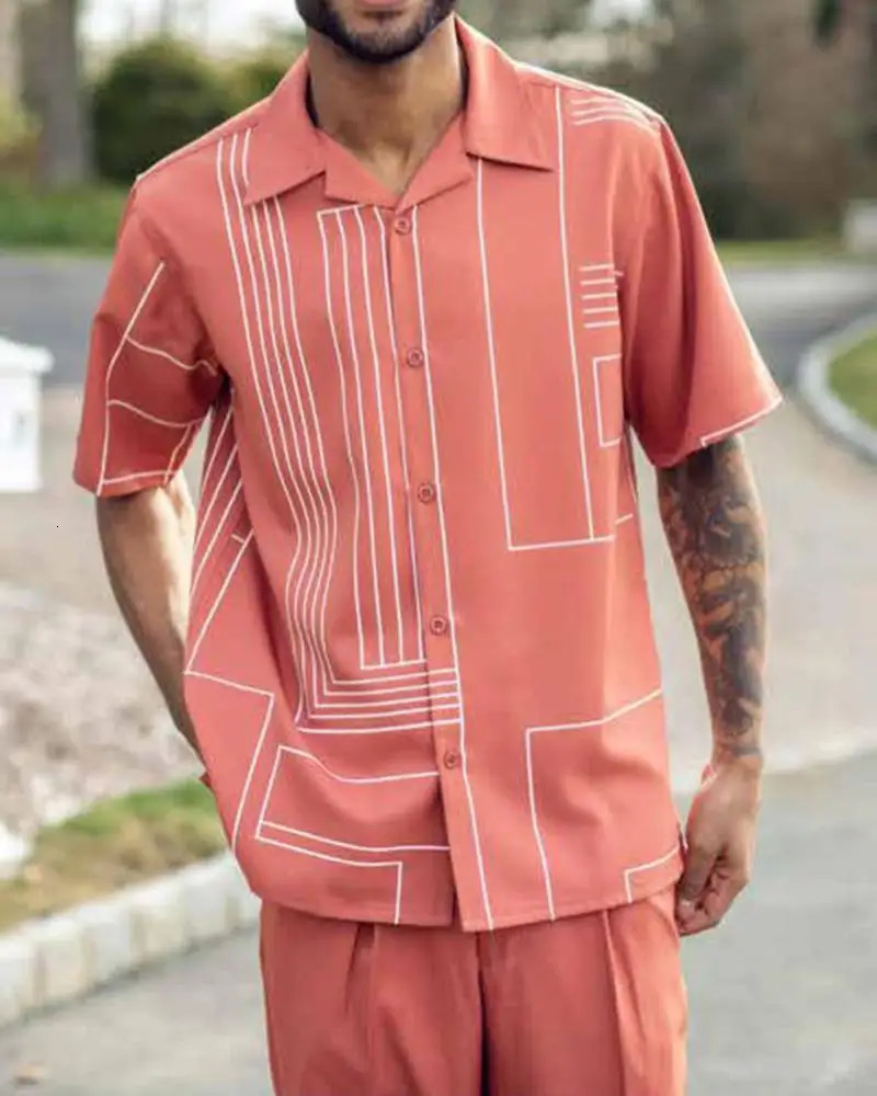 Mens suit mens short-sleeved shirtsuit pants two-piece street outdoor leisure walking suit summer mens travel suit 240517