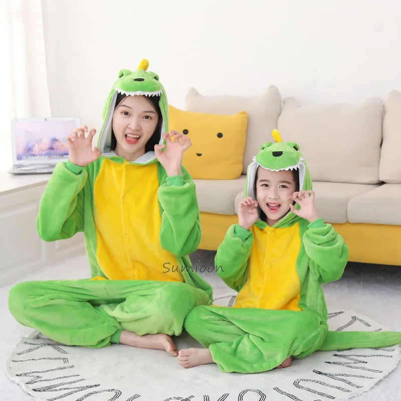 Kigurumi Pamas Dinosaur Children Boy Girl Anime Overall Panda Pijama Onesie Kids Baby Costume Winter Animal Sleepwear Cosplay smile