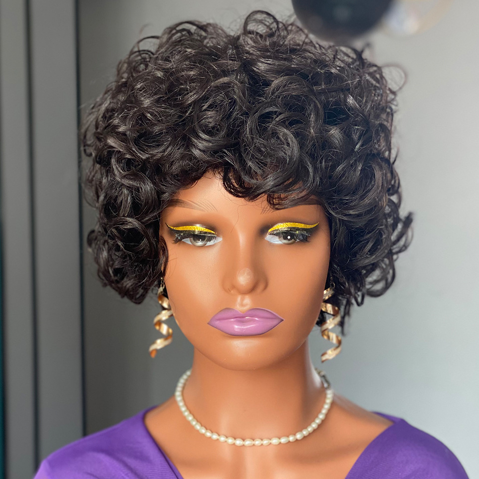 150 density Big Curl human hair wigs with bangs Full set wig virgin human hair Natural Black A Must-have Wig for Party Makeup Bags