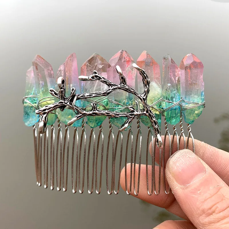 1PC Natural Crystal Quartz Branch Crown 2025 new Wicca Hair Clip
