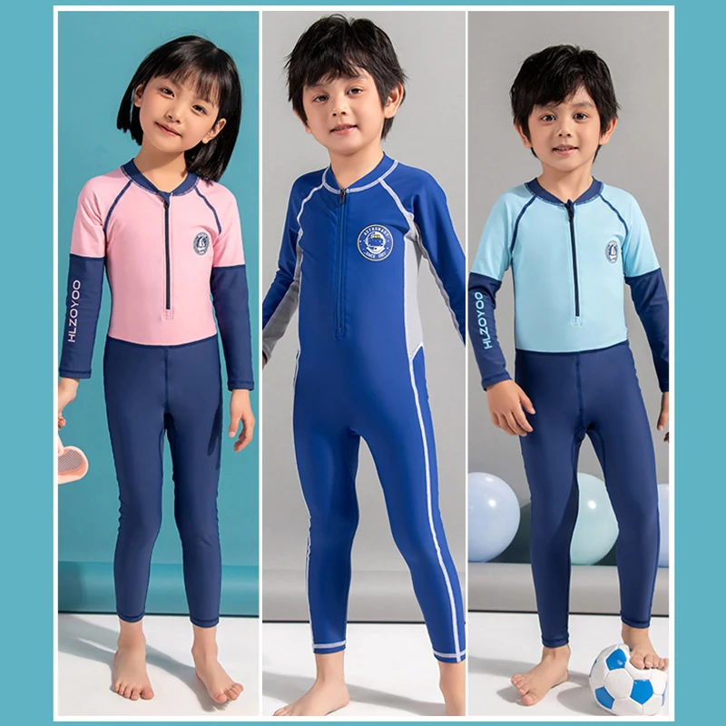 One Quick Dry Piece Swimsuit Long Sleeve Swimwear Boys Girls UPF 50+ Rash Guards Children Beach Surf Water Sport Swim Suit 2022 + smile + +