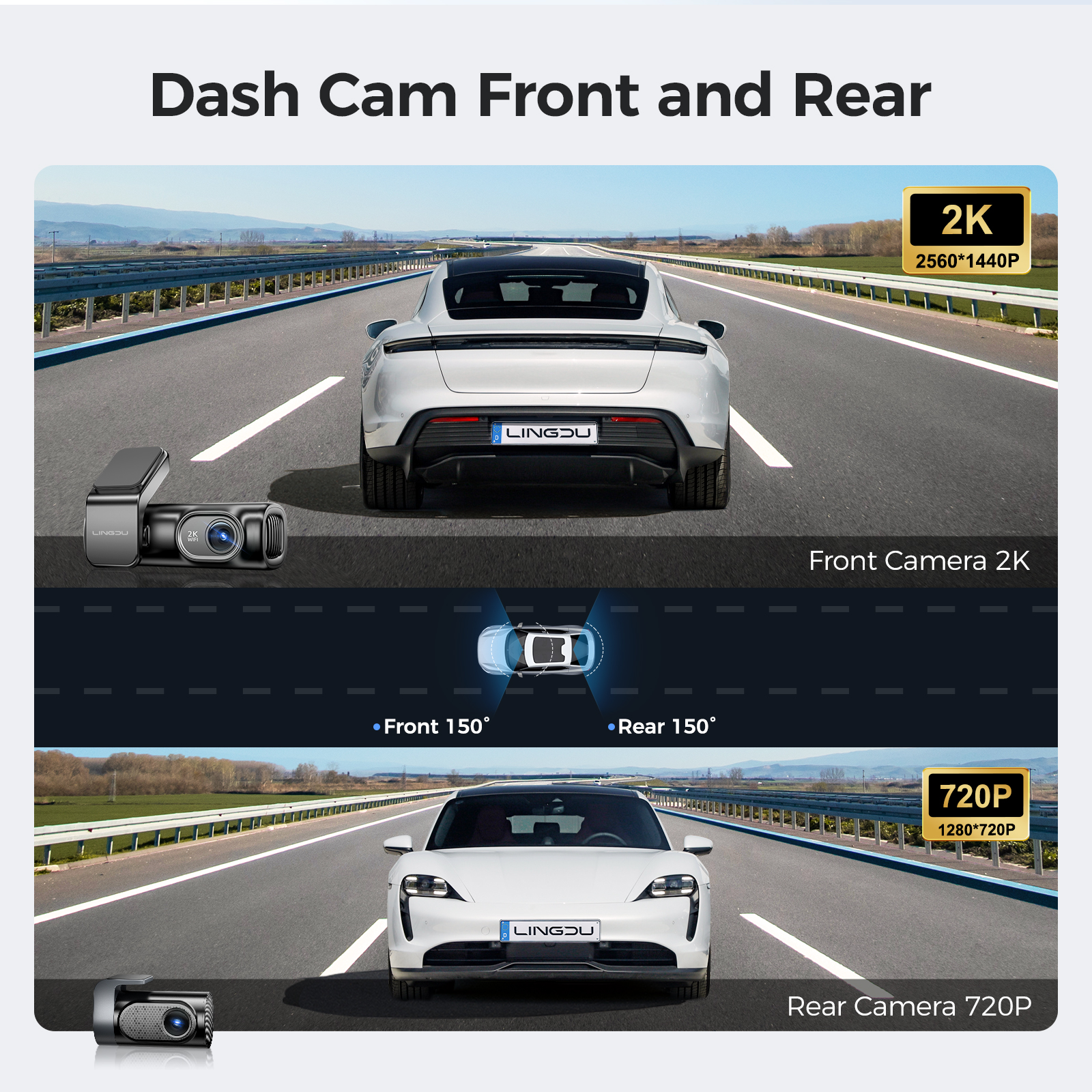 LINGDU D200 Dash Cam 2K 720P Dual Front and Rear Car DVR 2025 WiFi Built in GPS Voice new Control 24H Parking Monitor Night Vision