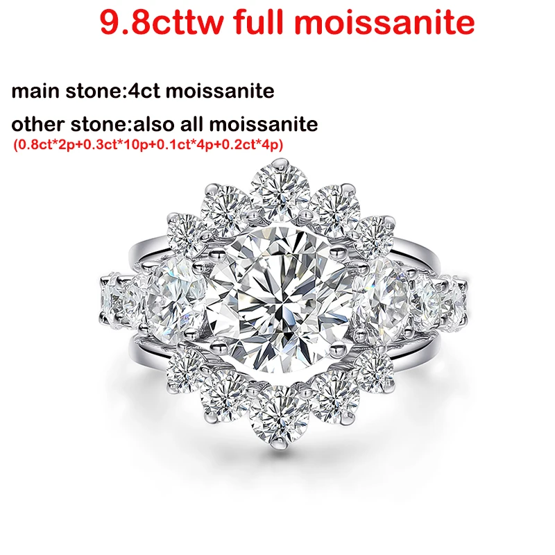 Smyoue 9.8CTTW Certified Full Moissanite Engagement Ring for Women Sparkling Simulated Dia Jewelry S Sterling Sier GRA smile