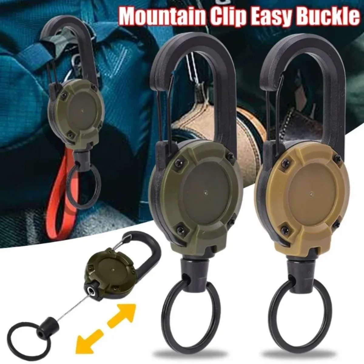 Heavy Automatic Retractable Pull Badges ID Reel Carabiner Key Chain Steel Wire Rope Buckle Key Holder Outdoor Keychain Tools