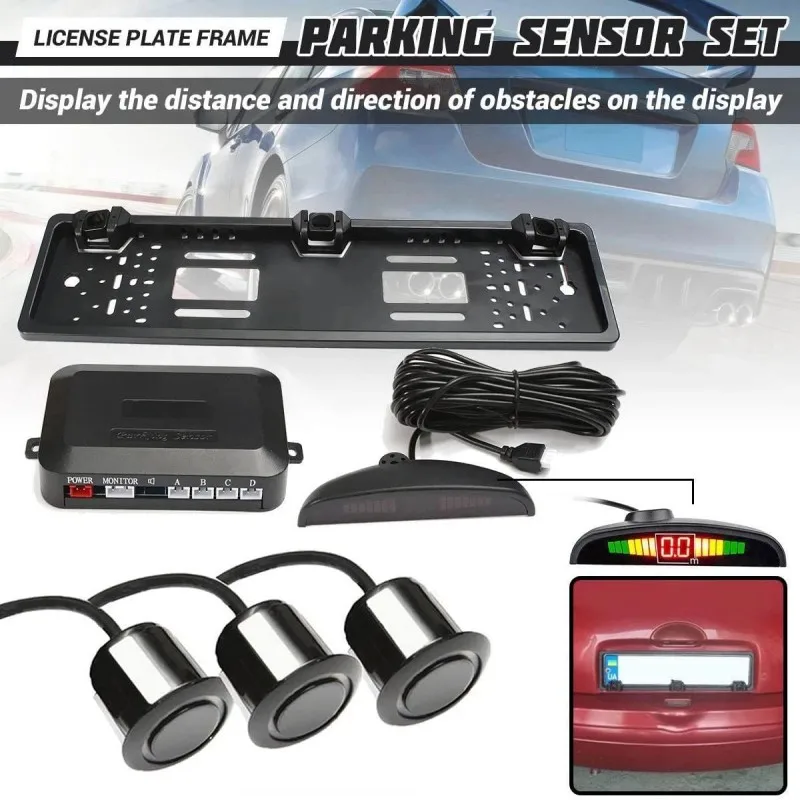 Car Parking Sensors Parktronics European License Plate Frame Reversing Radar Radar System with 3 Sensors EU Plate Frame