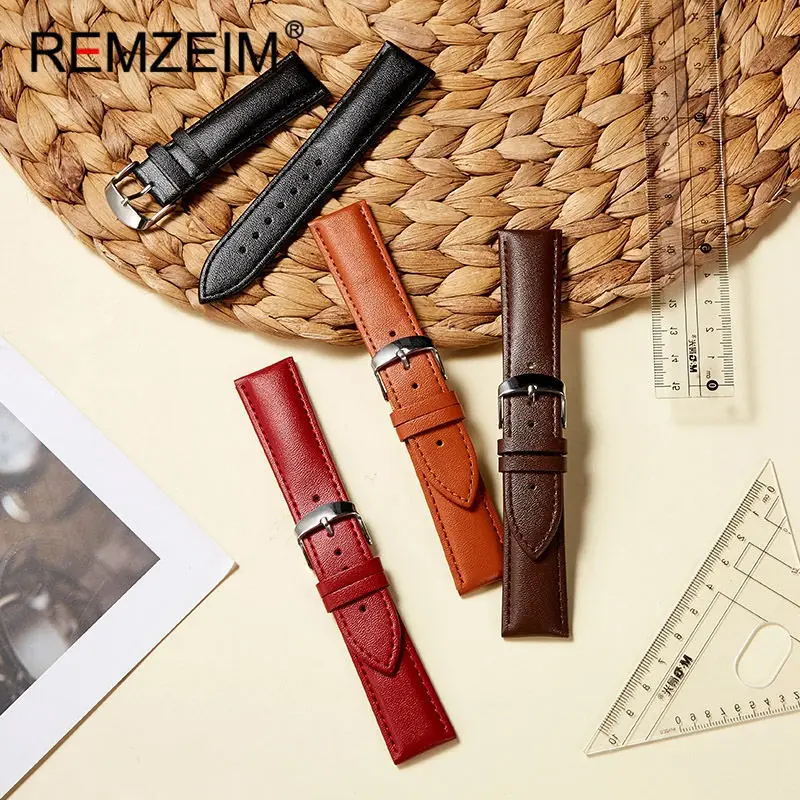 Genuine Leather Watchbands 16mm 18mm 20mm 22mm Watch Accessories Women Pink Red White Wrist Belt Bracelet Straps
