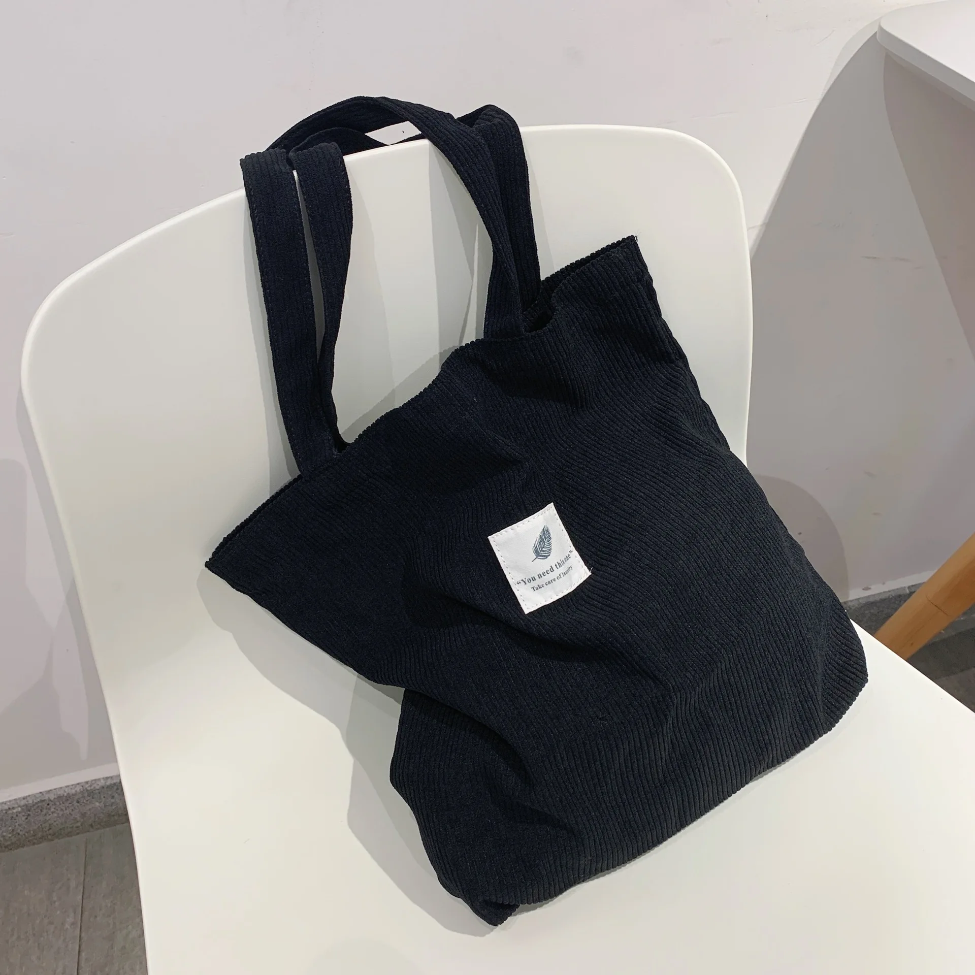 Corduroy Women Bag for Shopper Handbags Environmental Storage Reusable Canvas Shoulder Tote Bag School Bags for Girl Tote Bags smile