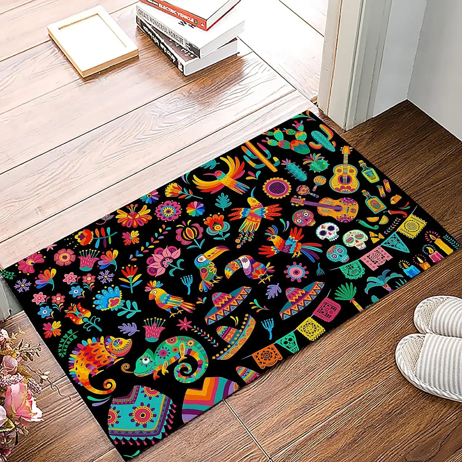 The ddmysmile Mexican Day Of Dead Entrance Doormat Decor Kitchen Hallway Balcony Runners Rug Living Room Carpet Bedroom Non-Slip Floor Mat Smile