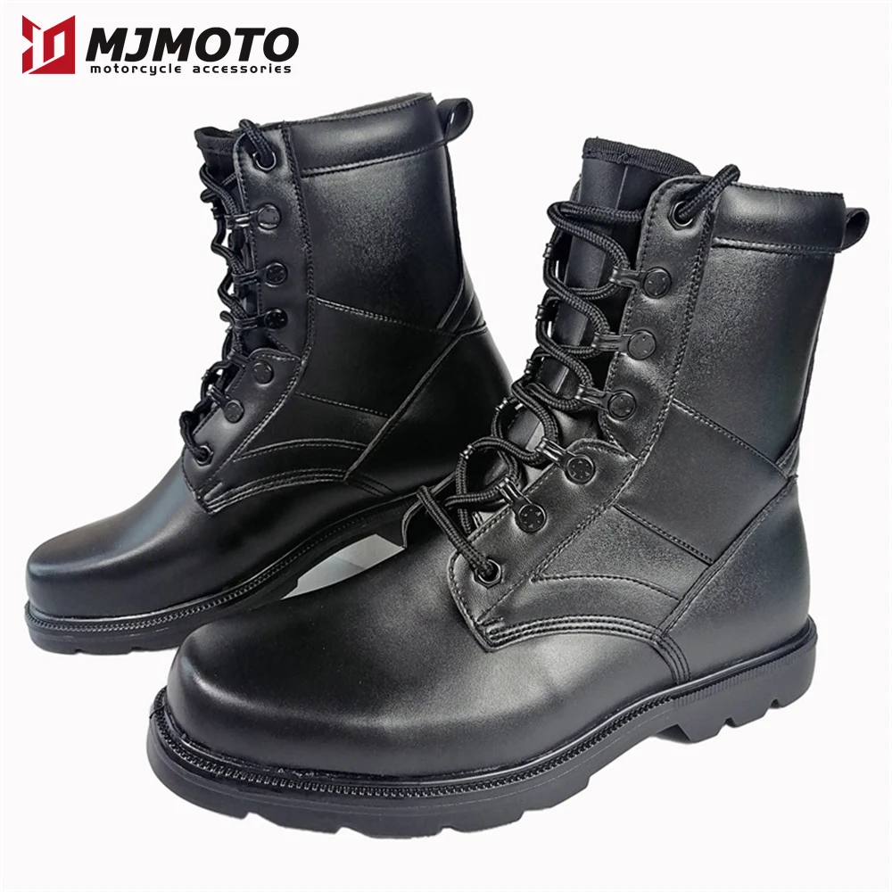 Boots Leather Motorcycle Black Retro Martin Boots Motorbiker Riding Shoes Motorboats Off-road Motorcyclist Shoes Protective smile