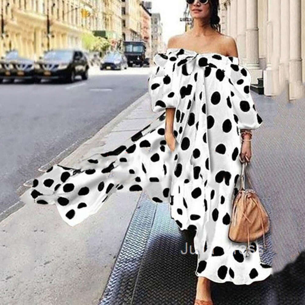 Womens Dress Off The Shoulder Round Dot Casual Bohemian Long Dress