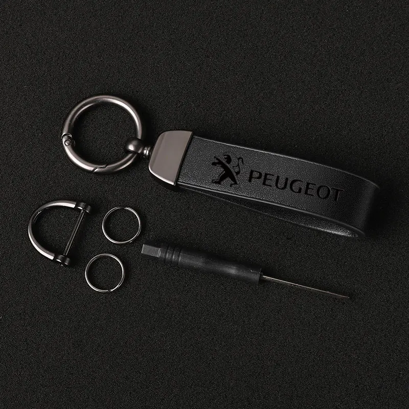 For Peugeot 107 206 208 308 307 207 208 407 508 2008 3008 Car Luxury Genuine Leather Keychain Car Key Ring