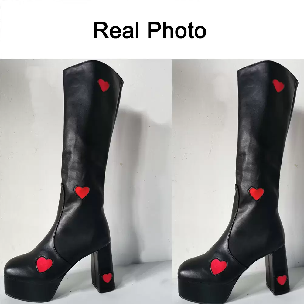 RIBETRINI Brand Candyfloss Love Knee High Platform Boots Chunky High Heels Party Dress Trendy Heart Print Autumn Shoes Woman 22
