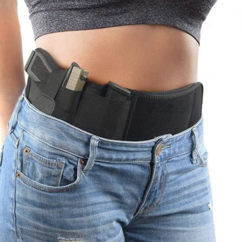 1 Pc Black Belly Gun Holster 2025 Invisible Belt Bag Concealed Carry Elastic Girdle Waist Storage 115 new * 12.5cm