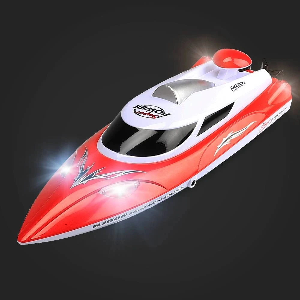 HJ806B 2.4Ghz Large HJ806 RC Speedboat LED Light 35km/h Rechargeable Waterproof Model High Speed Racing Ship Gifts Toys for boys smile