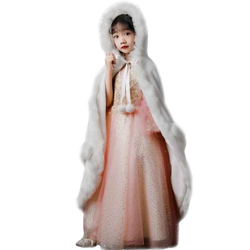 Fur Cloak Faux Kids Stole Toddler Girl Outwear Baby Girl Coats Warm Short Top Cape For Wedding Party Formal Girls Bolero Cover smile