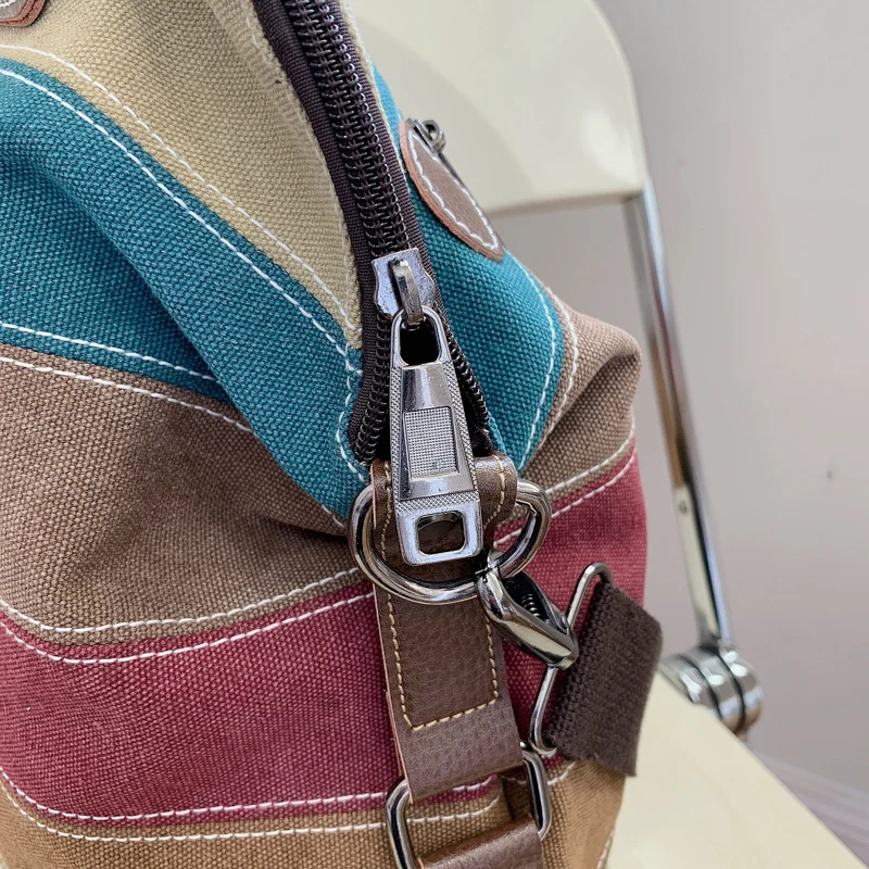 Backpack, Multi-Color Striped Canvas Women's Top Handle Daypack, Functional Shoulder Bag smile Backpack, Daypack,