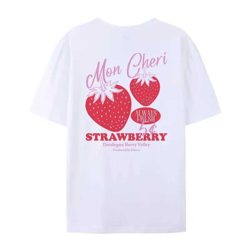 Womens TShirt Cute loose strawberry back printed Tshirt for women Y2k aesthetic street clothing graphic Tshirt fruit Tshirt for women Cottagecore clot