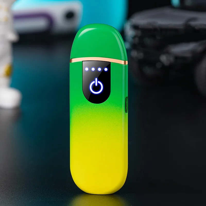 Mini Windproof Metal Thickened Tungsten USB Fast Charging Lighter Cool Color Portable Touch Sensor LED Power Display Men's Gifts