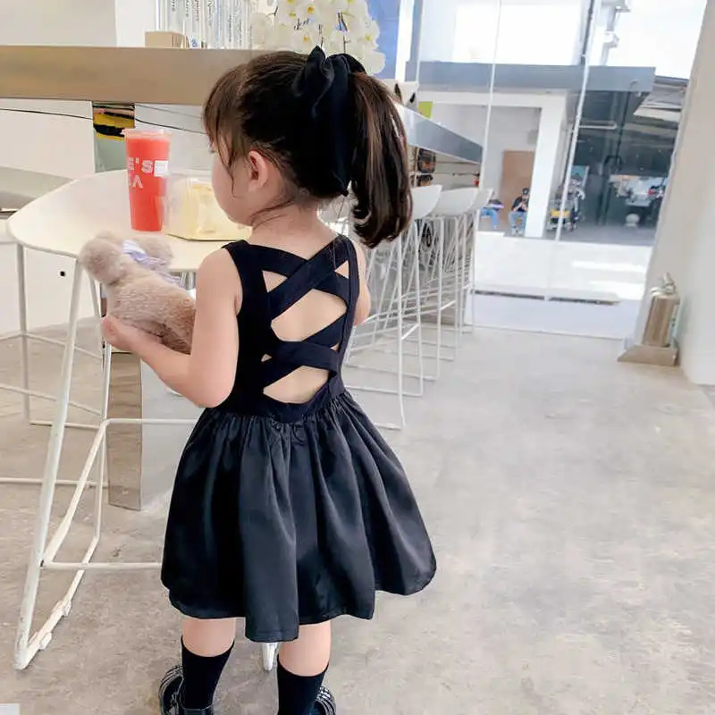 Young Girls Elegant Goth Dresss Black Sleeveless Tutu Dress Backless Off Shoulder Party Kid Dresses 4 5 6 8 9 10 11 12 Years Old 240527