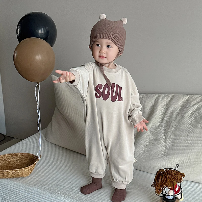 New 2023 Baby Autumn Korean Children's Wear Baby Bodysuit Autumn ddmysmile Sweetheart Boys' Printed Letter Creeper Smile Boys'