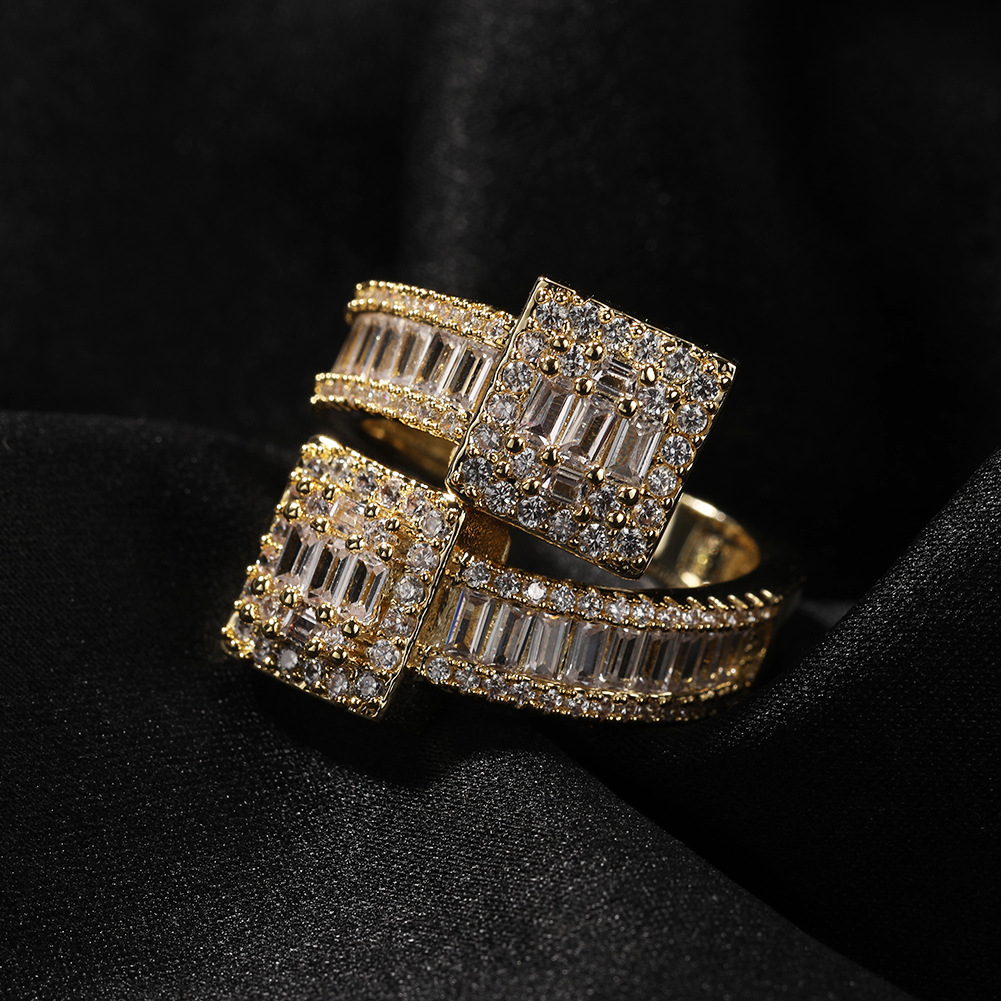 Hip Hop TopBling 5A T Zircon Cuff Ring White Gold Plated Jewelry for Men Women