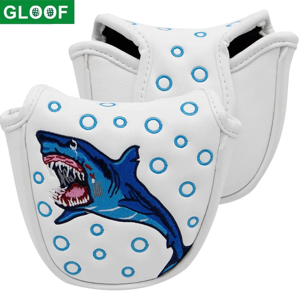 GOLF Shark Magnetic Golf Mallet Putter Head Cover Headcover-PU Leather Golf Club Protective Case for Mallet Putters