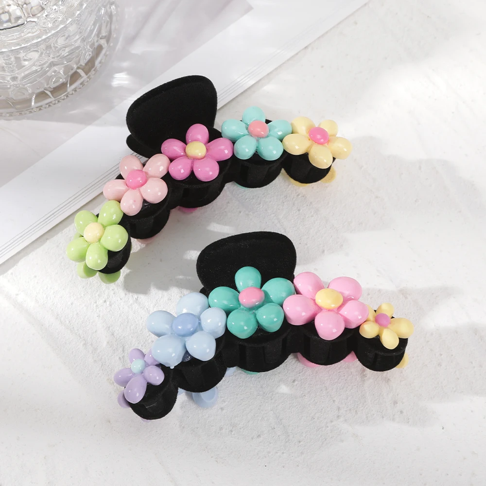 Cute Colored Veet AWAYTR Flower Hair Claws Headwear Women Girls ddmysmile Korean Sweet Acrylic Hair Clip Hair Accessories Smile