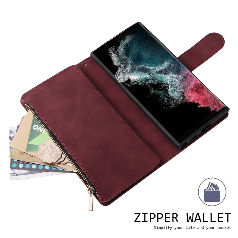 Leather Wallet Zipper Multi-card Case For Samsung Galaxy A71 A54 A53 A52 A51 A50 A50S A34 A33 A32 A30S A14 A13 A12 A04 A04S M13 smile