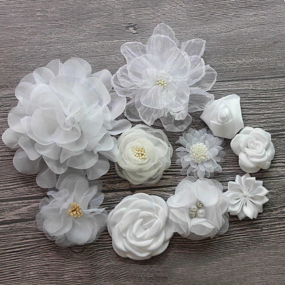 Artificial Flowers Accessory 10Pc/Lot,Vintage For Dresses Apparel,Diy Rosette Fabric Silk ddmysmile Organza Lace Flowers Girl Kid Children Smile