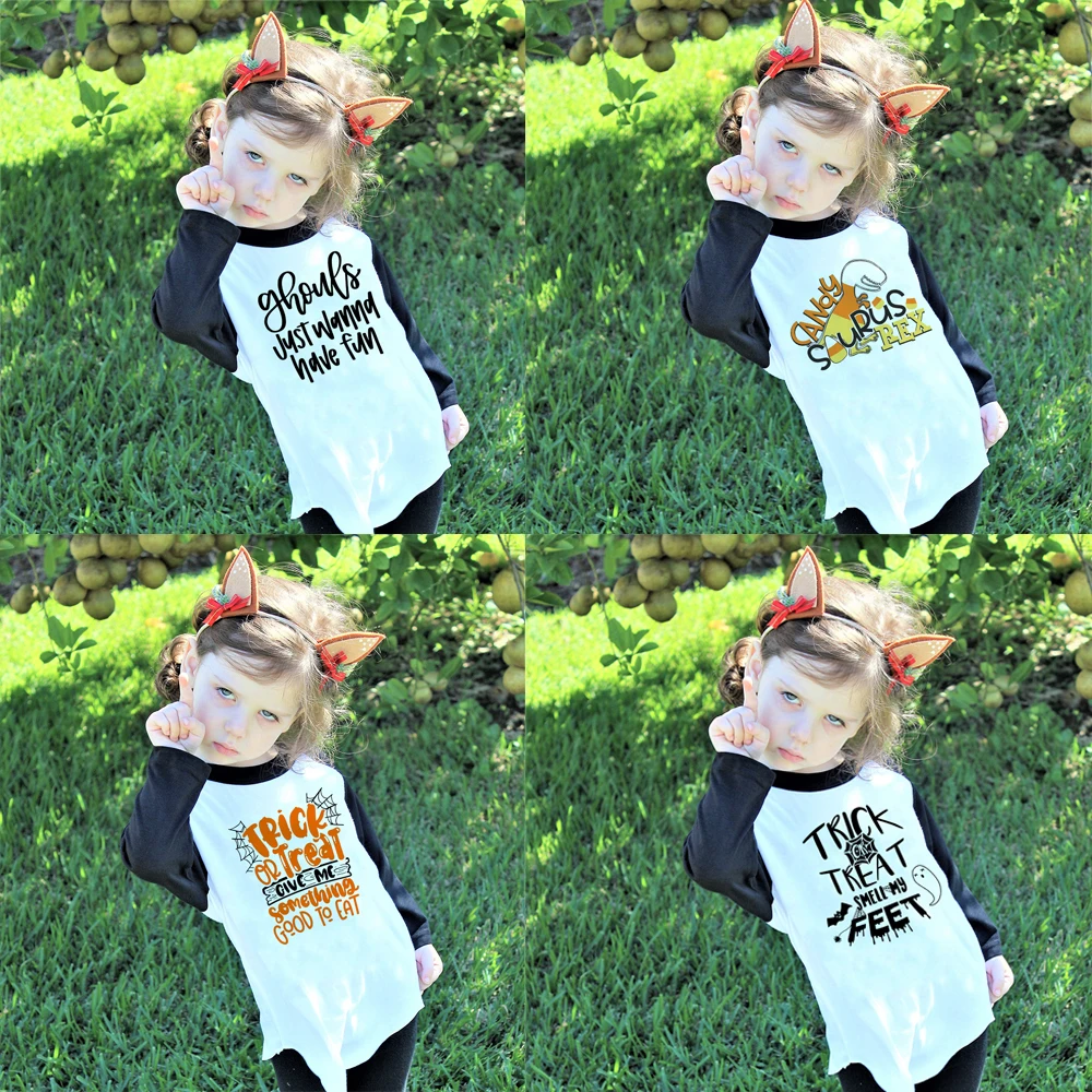 Baby Shirt Kids Halloween Halloween T-Shirt Halloween Kids Toddler Shirts Funny Ghouls T-Shirts Long Sleeve Ralgan Tops Tee smile T- T-