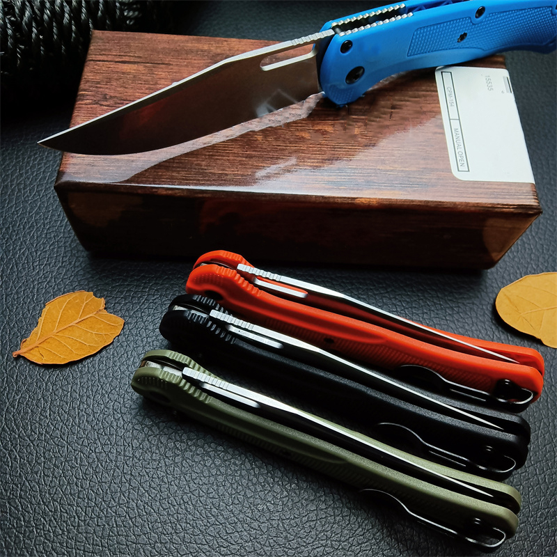 Easy To Carry Outdoor BM 15535 Hunt Taggedout Folding CPM-154 Stonewashed Clip Point Blade Orange Grivory Handles Utility Hunting Hiking Pocket Knife 