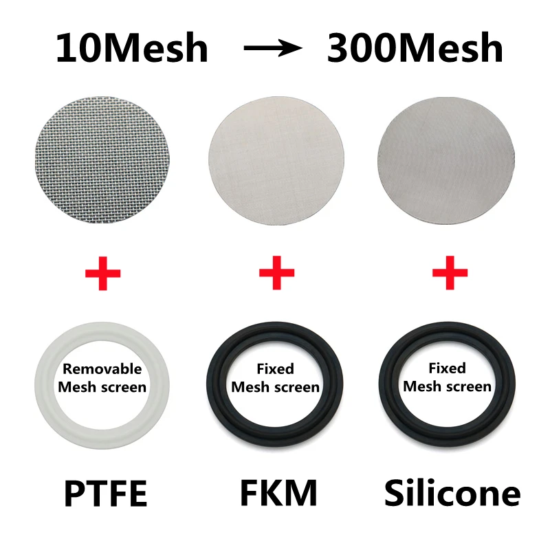 304 Filter Screen Tri Clamp Gasket Seal Strip 10 20 40 60 100 150 300Mesh 1.5" 2"2.5"3"4"FKM PTFE Silicone Sanitary Homebrew