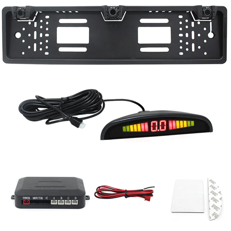 Car Parking Sensors Parktronics European License Plate Frame Reversing Radar Radar System with 3 Sensors EU Plate Frame