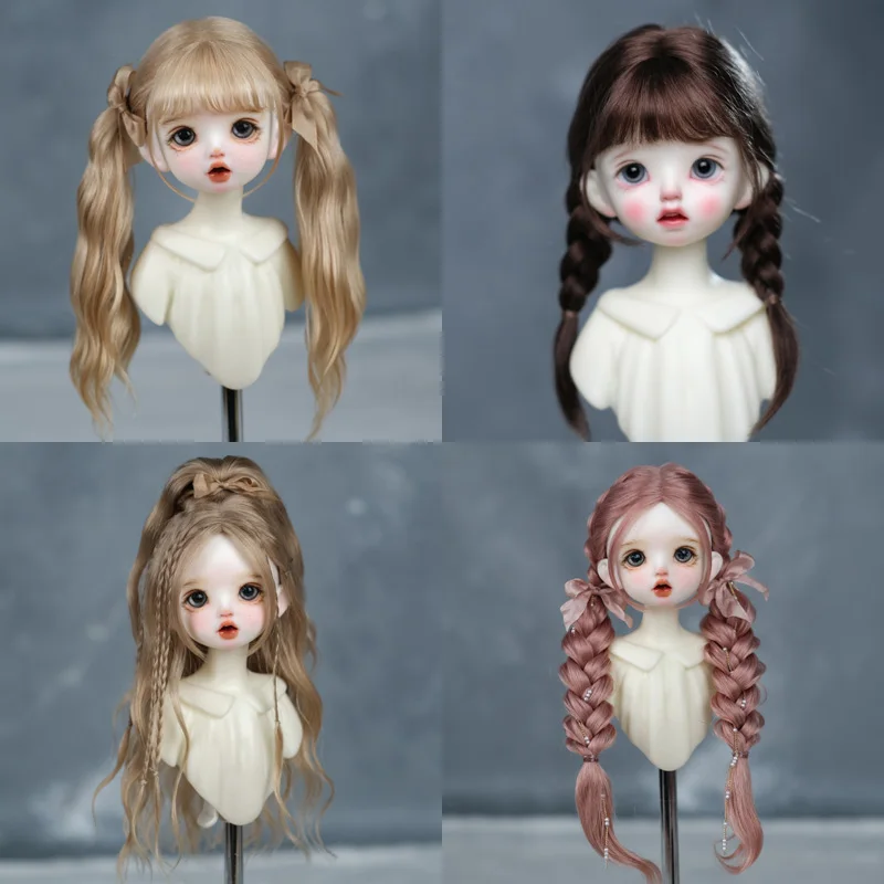 Wig ddmysmile Ponytail 1/6Bjd Bangs Curly Soft Mohair Wig Braids Suitable For 30Cm DD SD Doll Wig Toy Accessories 6-7 Inches Hair Smile