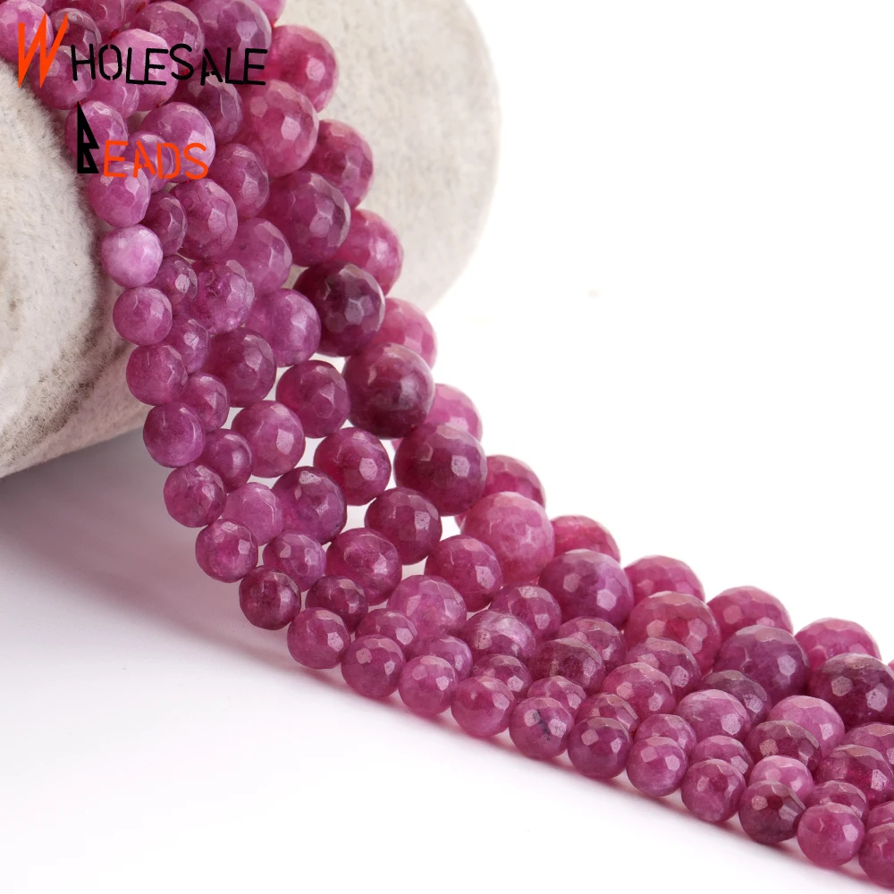 6 8 10mm Natural Stone Beads Faceted Pink Tourmaline Jades Round Spacer Loose Beads For Jewelry Making DIY Bracelets Accessories