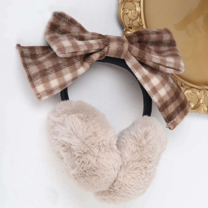 Plush Bow Girls Big Warm Earmuffs Kawaii Women's Lolita Winter Muff Ear Cover Lovely Fold Headband ddmysmile Christmas Halloween Accessory Smile