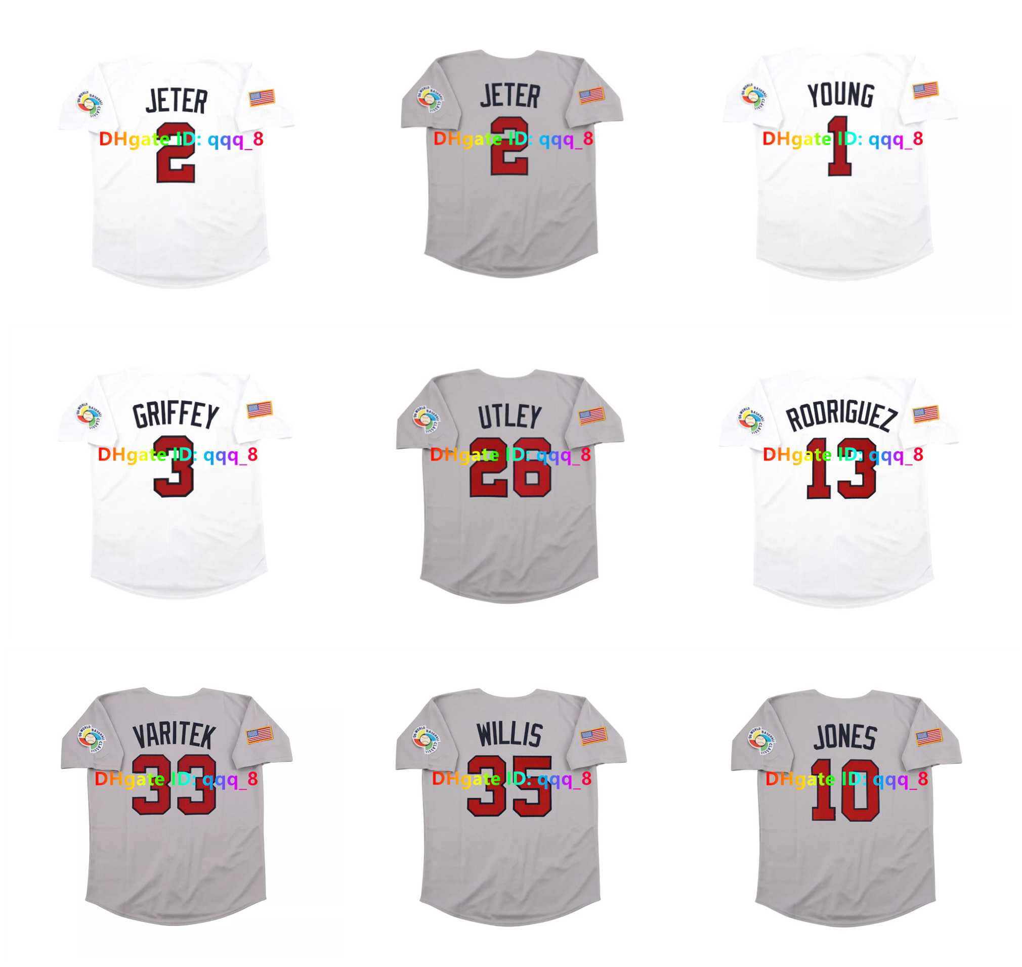 Derek Jeter 2006 Team USA World Baseball Jersey Classic WBC Ken Griffey Jr Chase Utley Rodriguez Jason Varitek Dontrelle Willis Michael Young Chipper Jones Size S-4XL