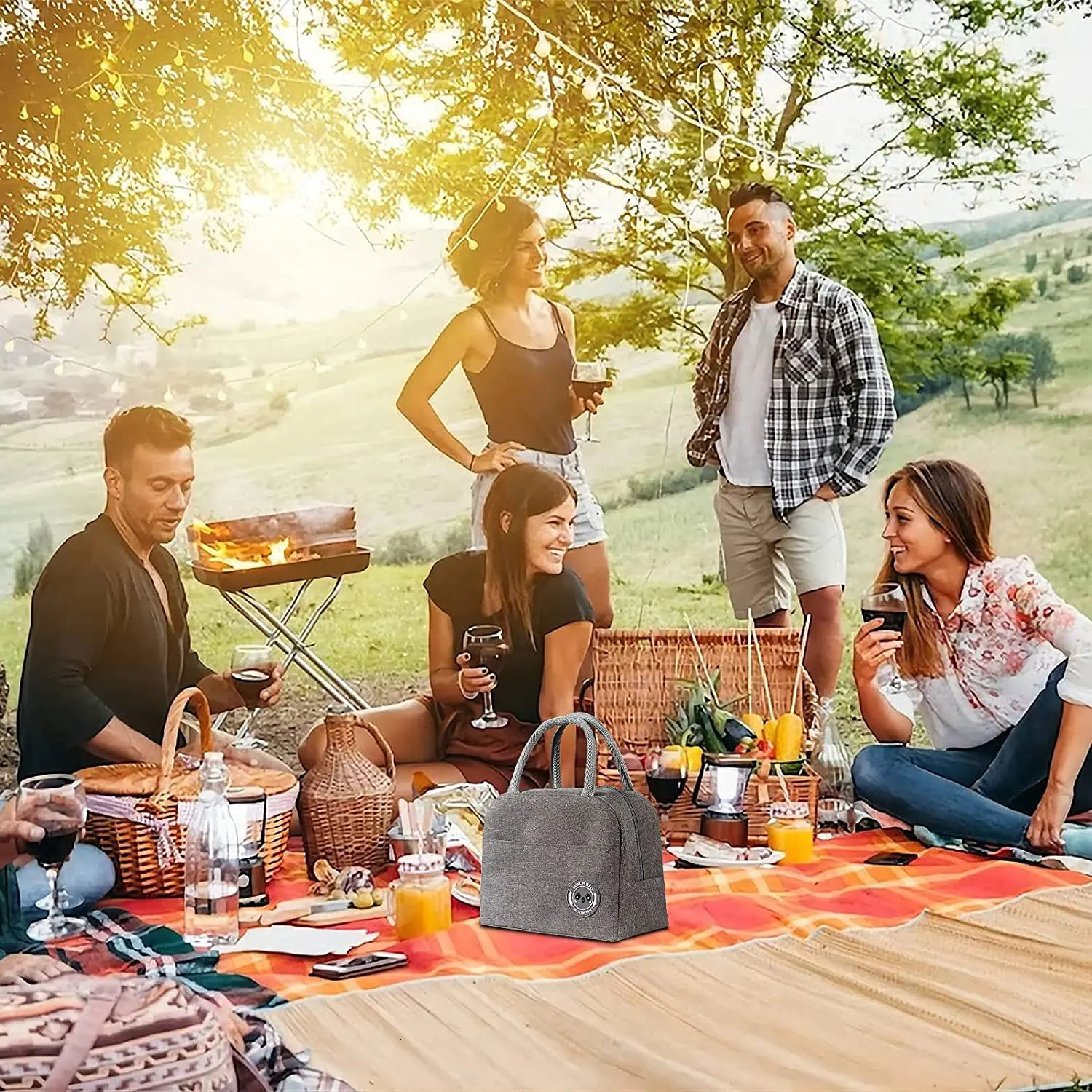 Insulated Lunch Bags Cooler Bags Portable Lunch Bag for Women Fridge Bag Zipper Thermal Food Picnic Beach Bag Lunch Box Tote 240514