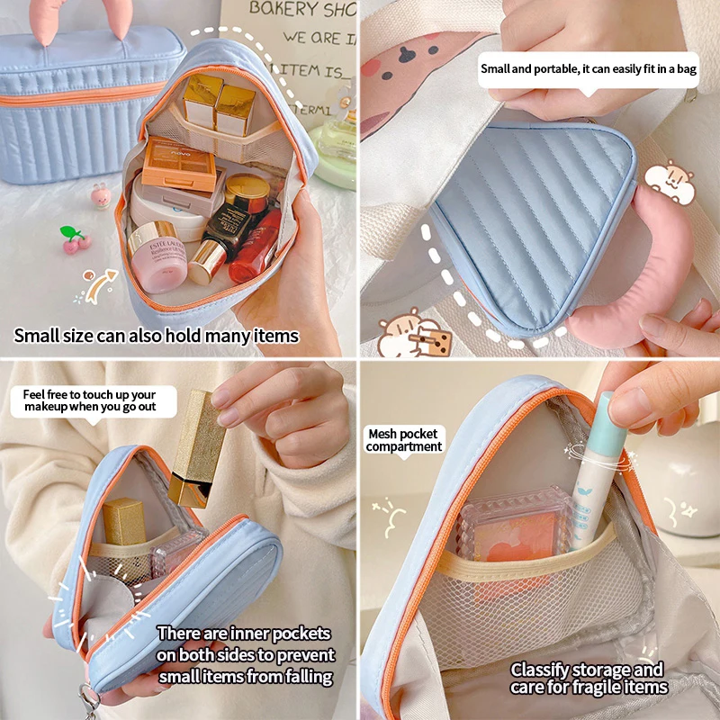 Ins Cosmetic Bag Creative Triangles Makeup Bag Mini Travel Cosmetic Bags Portable Handheld Makeup Pouch Candy Color Storage Bags