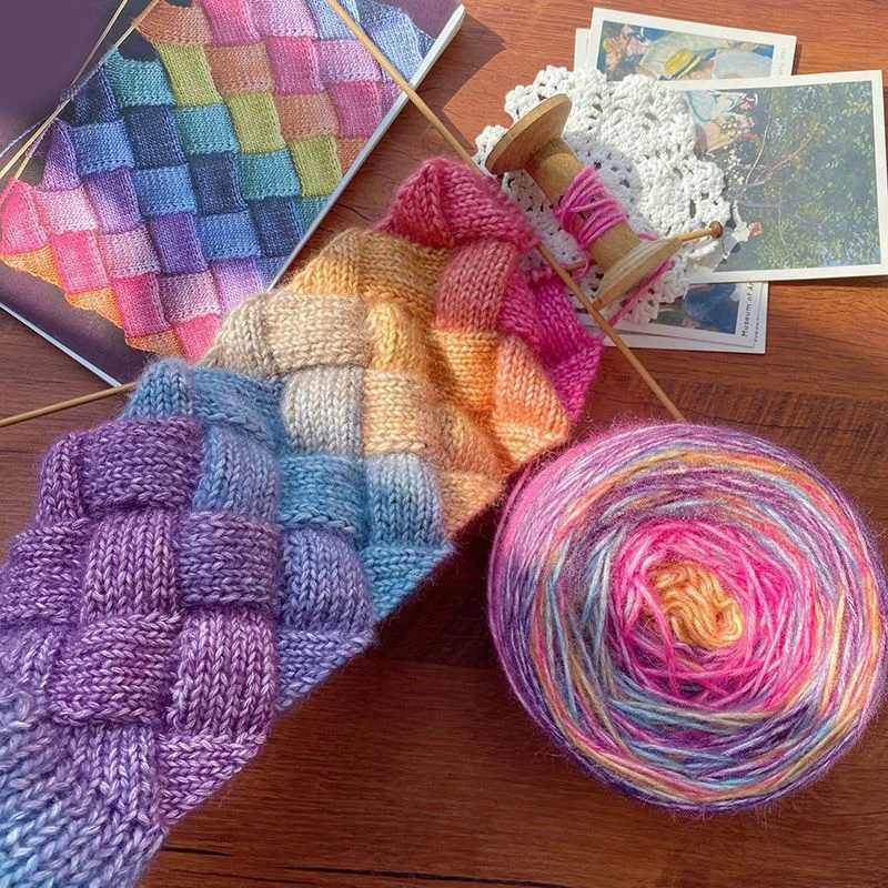 Gradient Candy Color Hand Knitted Wool Mohair Yarn Blend Yarn Winter Crochet Line DIY Knitting Sweater Scarf For Holiday Gifts