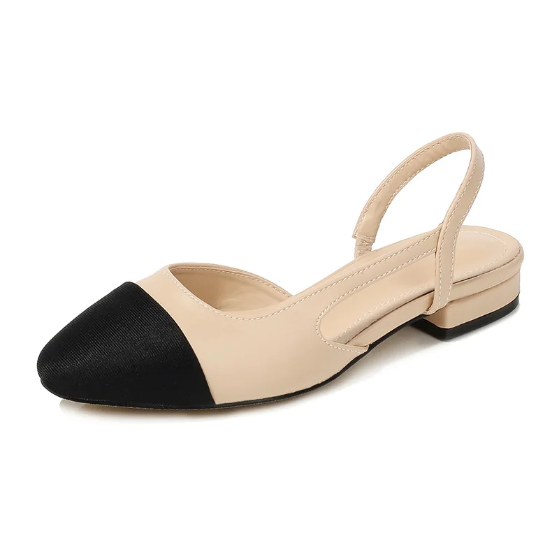 New Pointed Toe Sandals Fashion Low Square Heels Flat Shoes Korean Color Matching Party Ladies Shoes Chaussure Femme